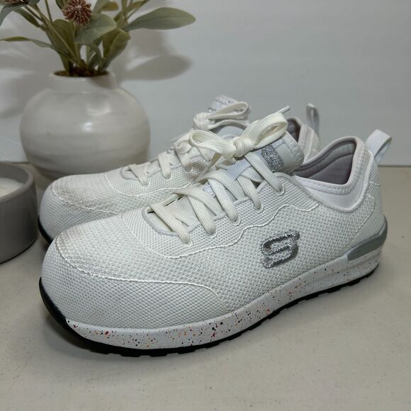 Skechers Bulkin-Balran Comp Toe Lace Up Sneaker White Women's 7.5 Safety Shoes - Picture 5 of 11